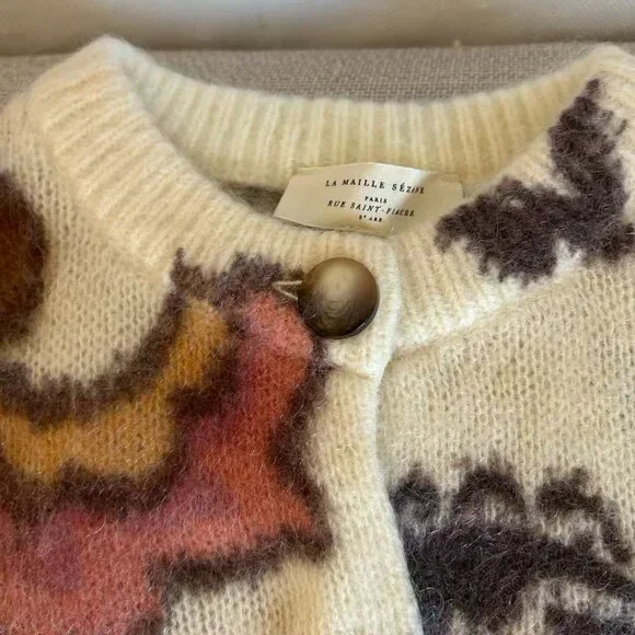 BEST Sezane Manea Cardigan L/XL/XXL Merveille Print Mohair Sweater Knit French - Picture 10 of 14